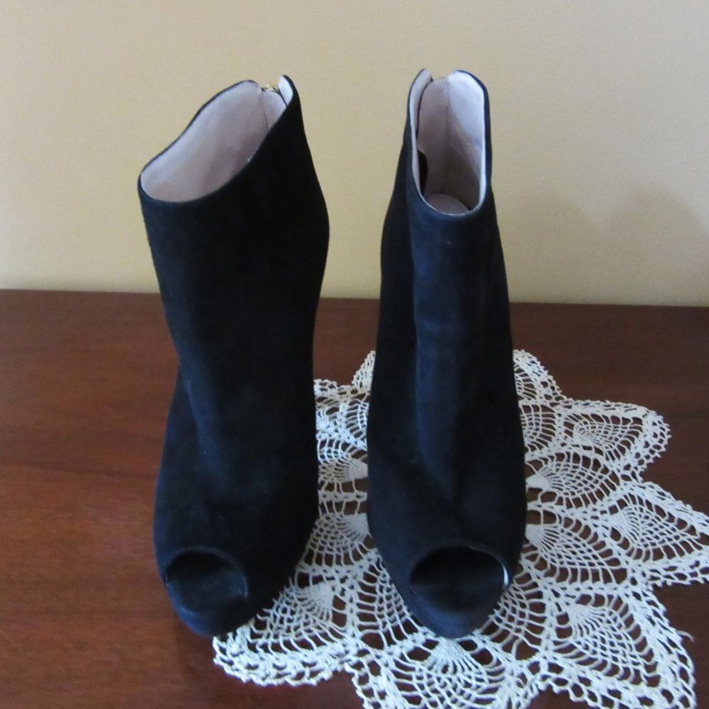 Prada Calzature Donna Open Toe Black Suede High Heel Booties in Size 39 or 8 US - Picture 5 of 8